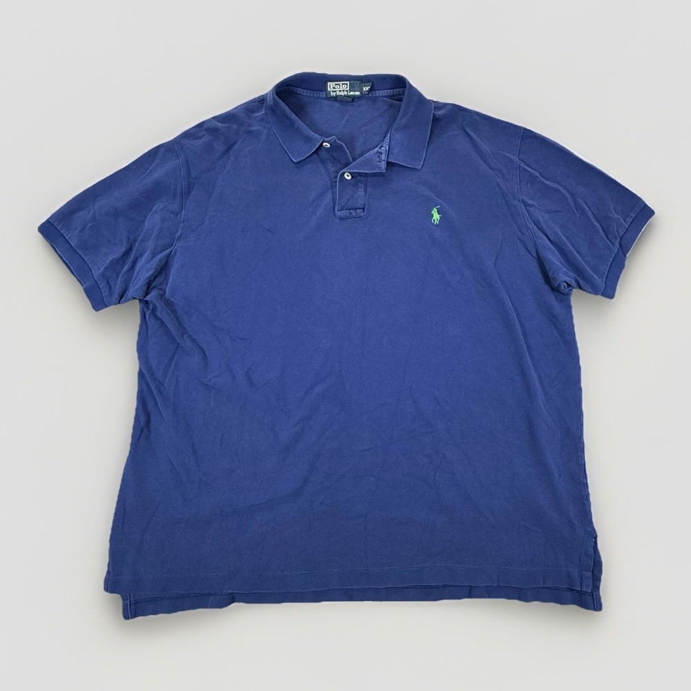 Polo Ralph Lauren 2XL Mens Navy Blue 100% Cotton Knit Lime Pony Polo Shirt